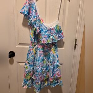 Lilly Pulitzer Addilyn one-shoulder ruffled dress Wish You Were Here Large